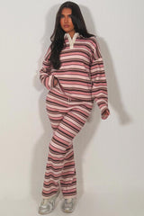collared striped jumper and wide leg joggers two piece co ord tracksuit set styledup 