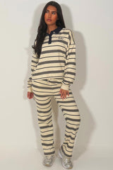 womens collared striped jumper and wide leg joggers tracksuit set 