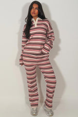 stripe jumper sweatshirt with collar and wide leg joggers two piece co ord set styledup 