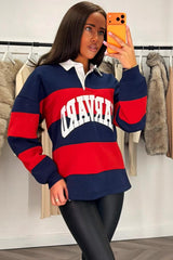 womens long sleeve oversized sweatshirt with collar harvard slogan styledup