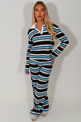 womens striped tracksuit with collar wide leg joggers airport outfit styledup uk 