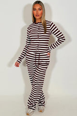 womens burgundy striped lounge set long sleeve button up top and wide leg trouser co ord set styledup 