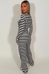 womens striped lounge set navy contrast striped co ord casual everyday outfit for airport styledup