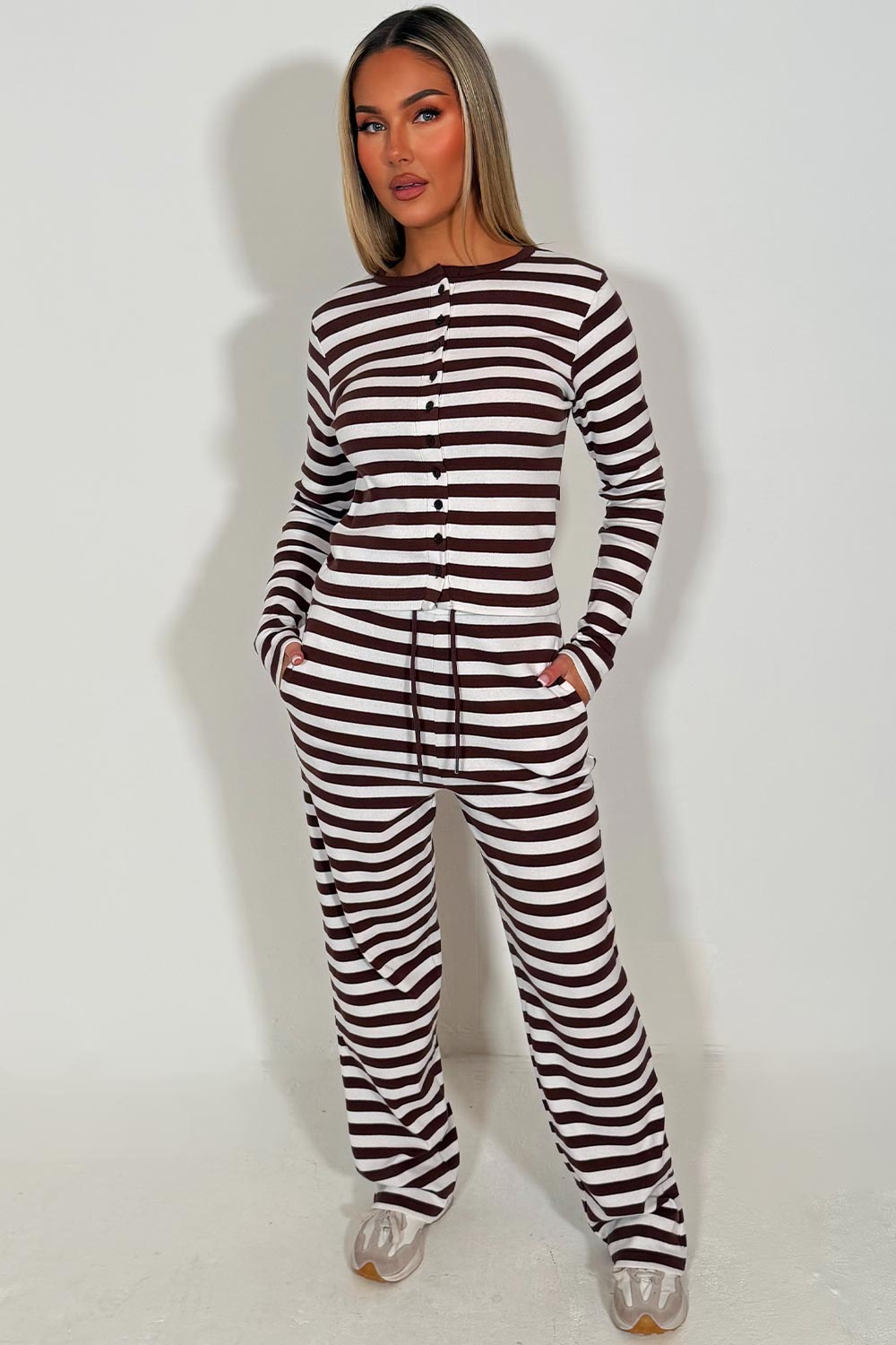 womens brown striped lounge set styledup