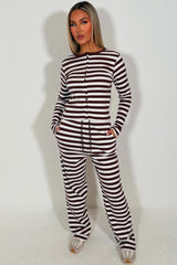 womens brown striped lounge set styledup