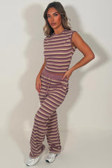 womens striped sleeveless top and trousers co ord set airport outfit styledup 