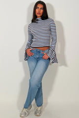 zara womens striped ribbed turtle neck top styledup 