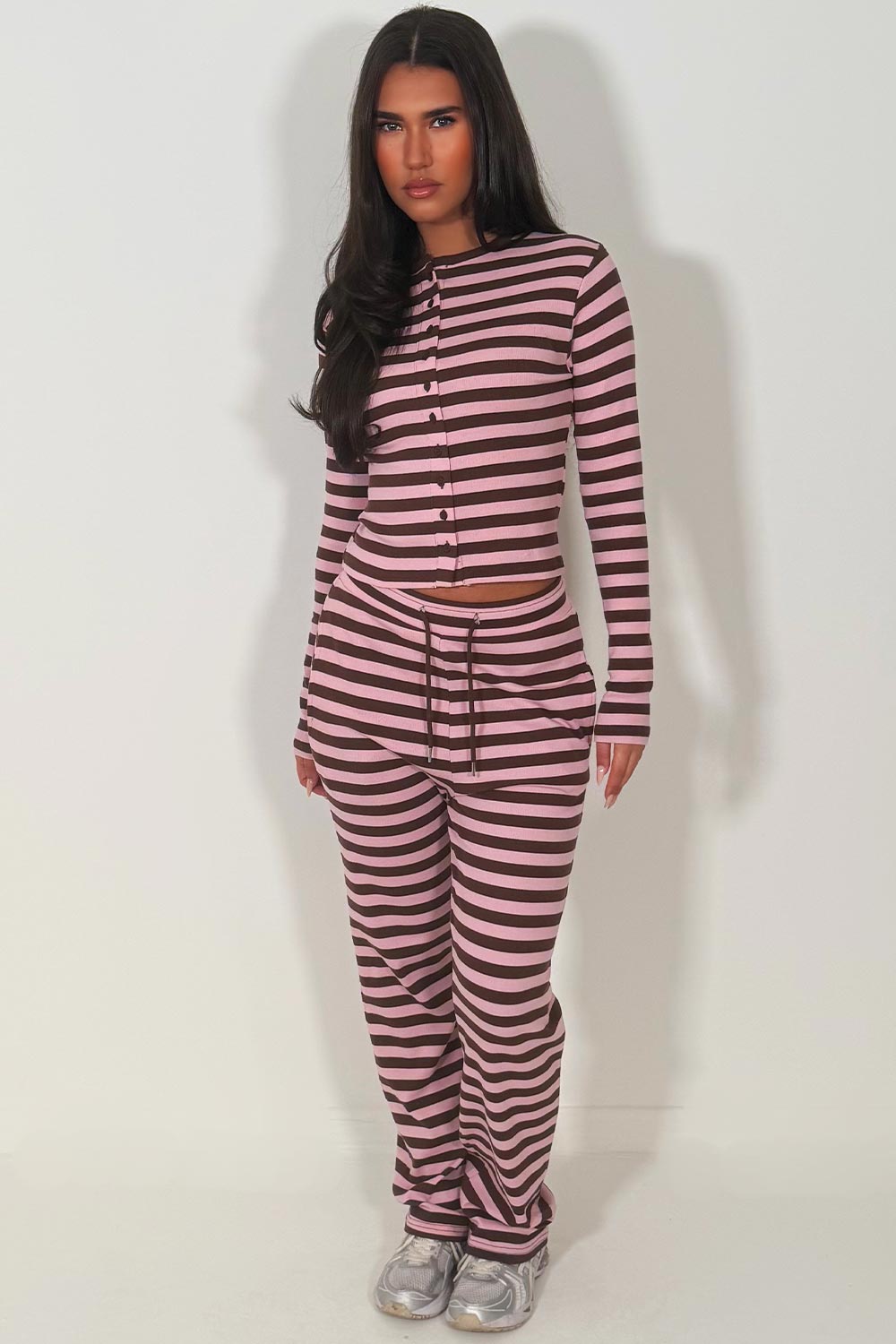 womens pink brown striped lounge set styledup