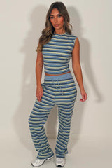 womens striped top and trousers two piece set loungewear co ord womens airport outfit 