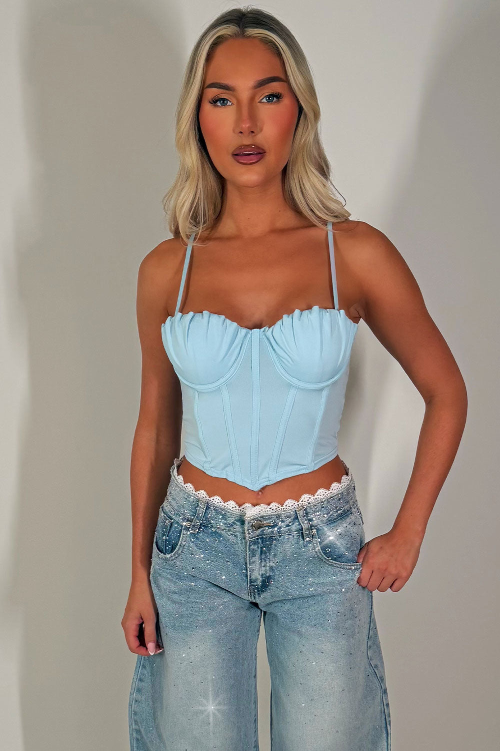 sky blue bustier corset crop top night out party occasion outfit styledup 