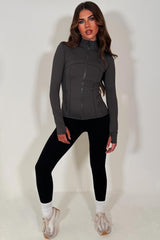 charcoal grey long sleeve sports yoga jacket skis body contouring lululemon 