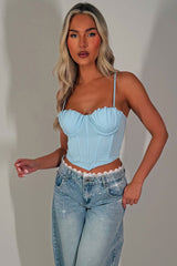 corset crop top sky blue structured 