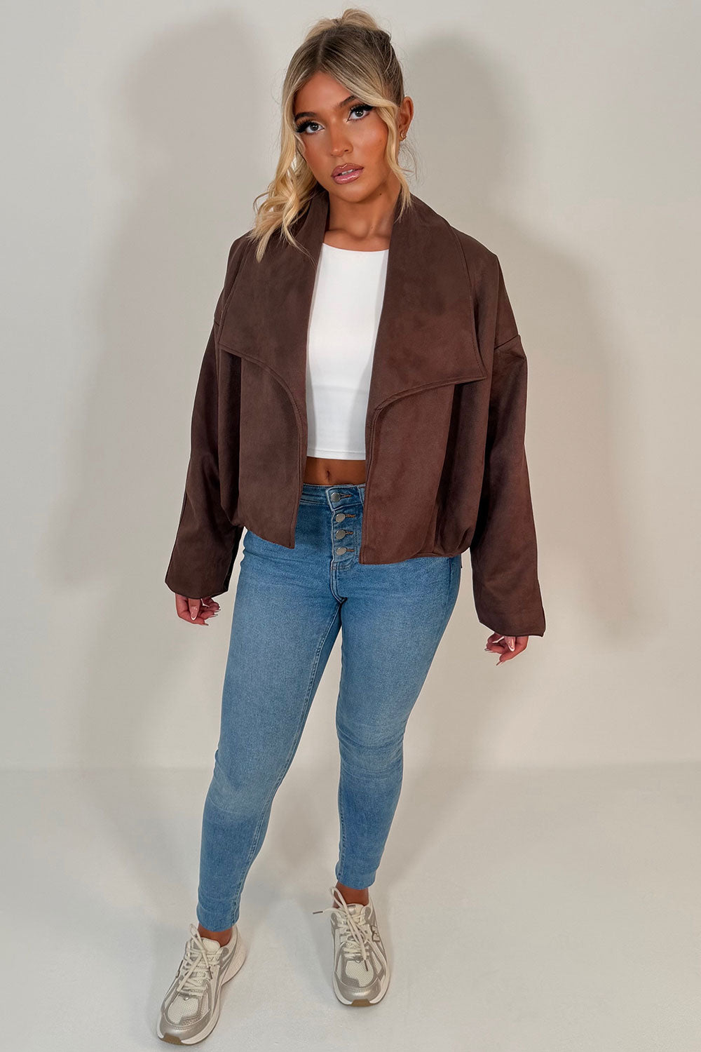 womens brown faux suede bomber jacket styledup uk