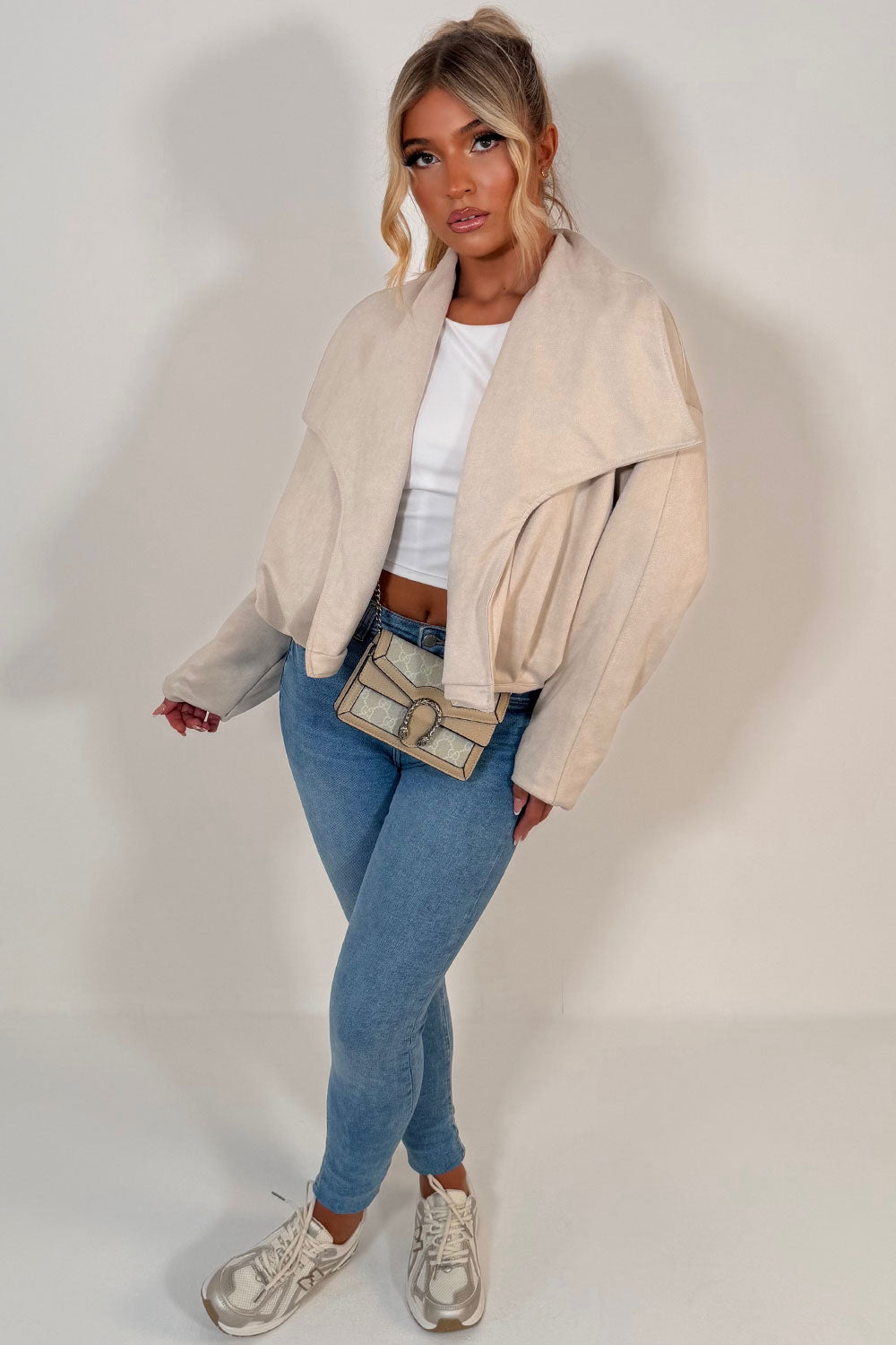 faux suede jacket with open front womens styledup uk