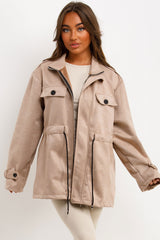 faux suede jacket with drawstring waist front pockets and high collar styledup 