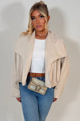 beige faux suede open front jacket for new season styledup uk