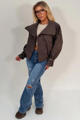 womens cropped jacket with funnel neck styledup uk