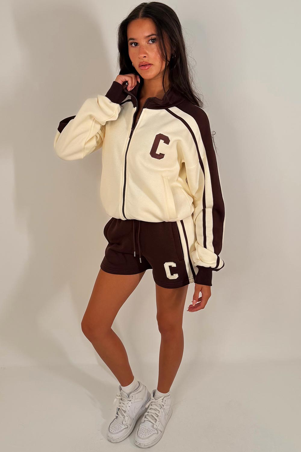 womens zip up sweatshirt and shorts lounge set summer tracksuit styledup