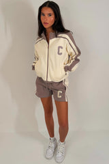 womens zip up sweatshirt and shorts lounge set tracksuit styledup