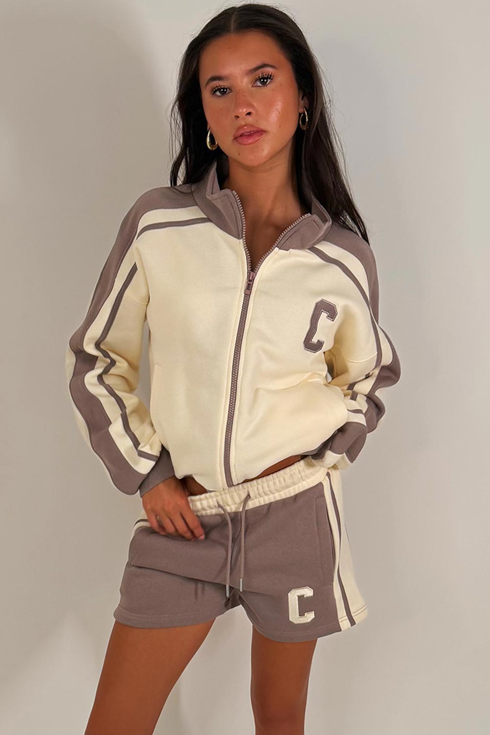 womens zip up sweatshirt and shorts lounge set summer tracksuit styledup