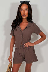 womens mocha textured top and shorts summer holiday outfit styledup zara uk