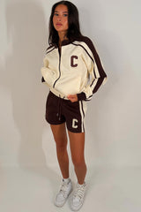 womens zip up sweatshirt and shorts lounge set tracksuit styledup