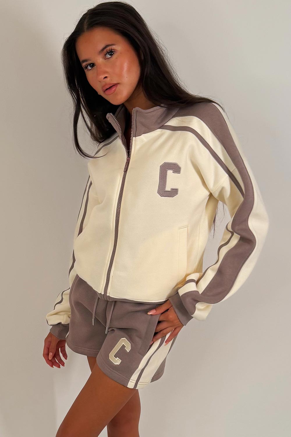 womens short tracksuit with c emblem styledup airport outfit zara uk