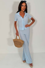 womens straight leg textured trousers and top two piece co ord set zara uk