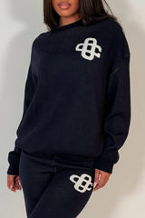navy knitted lounge set couture club womens uk