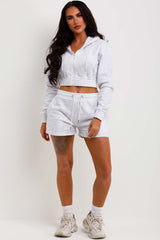 womens crop zip hoodie and shorts tracksuit set