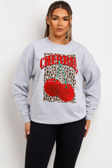 womens leopard cherry print jumper sweatshirt styledup