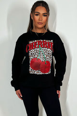 womens leopard cherry jumper sweatshirt 