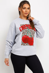 cherry leopard print jumper sweatshirt womens loungewear