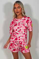 pink camo t shirt and shorts co ord summer lounge set trendy outfit styledup uk