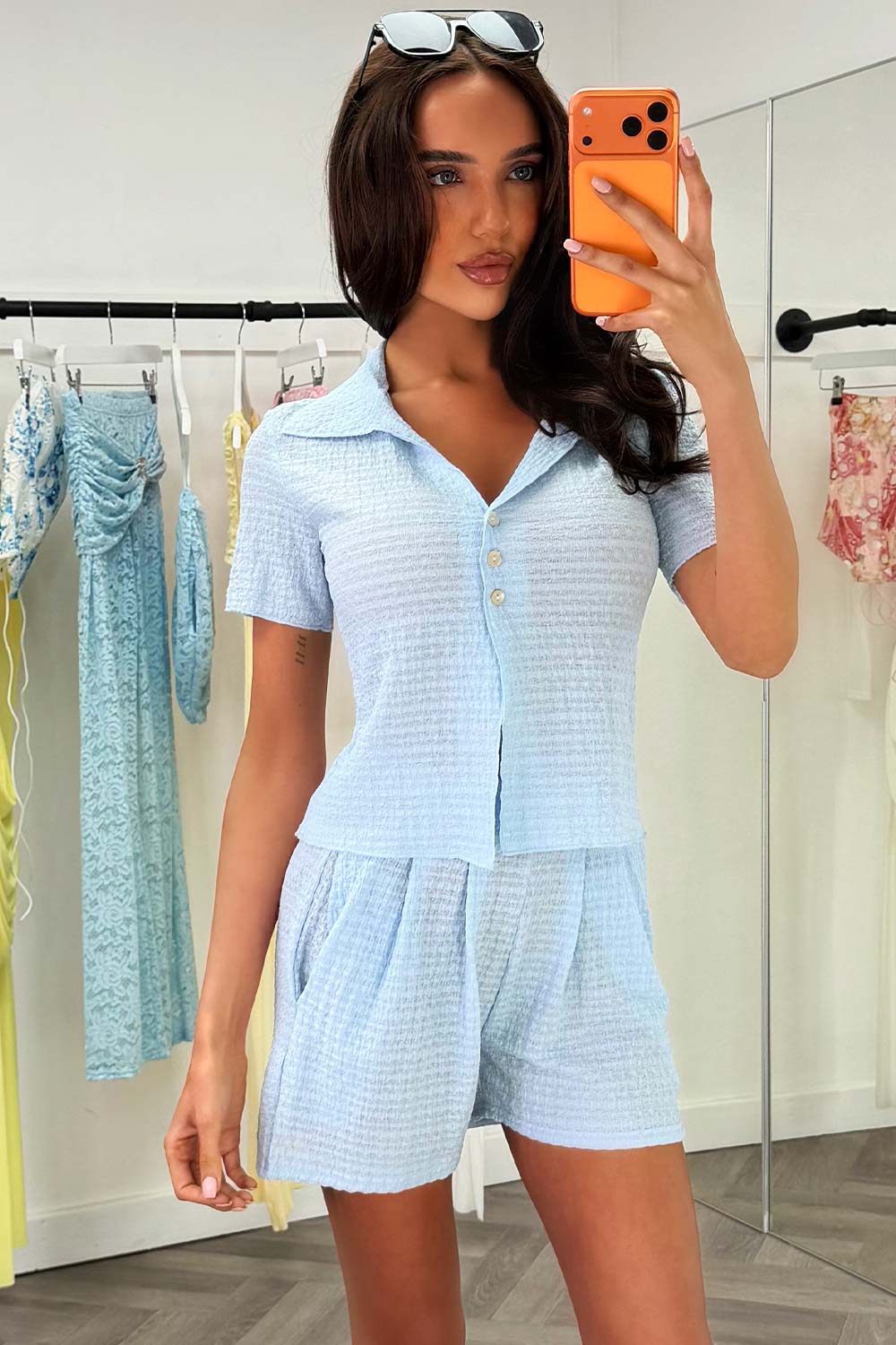textured top and shorts two piece co ord set zara womens travel outfits styledup uk