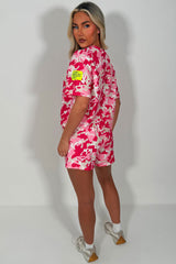 pink camouflage t shirt and shorts tracksuit summer lounge set airport outfit hidden cult uk styledup 