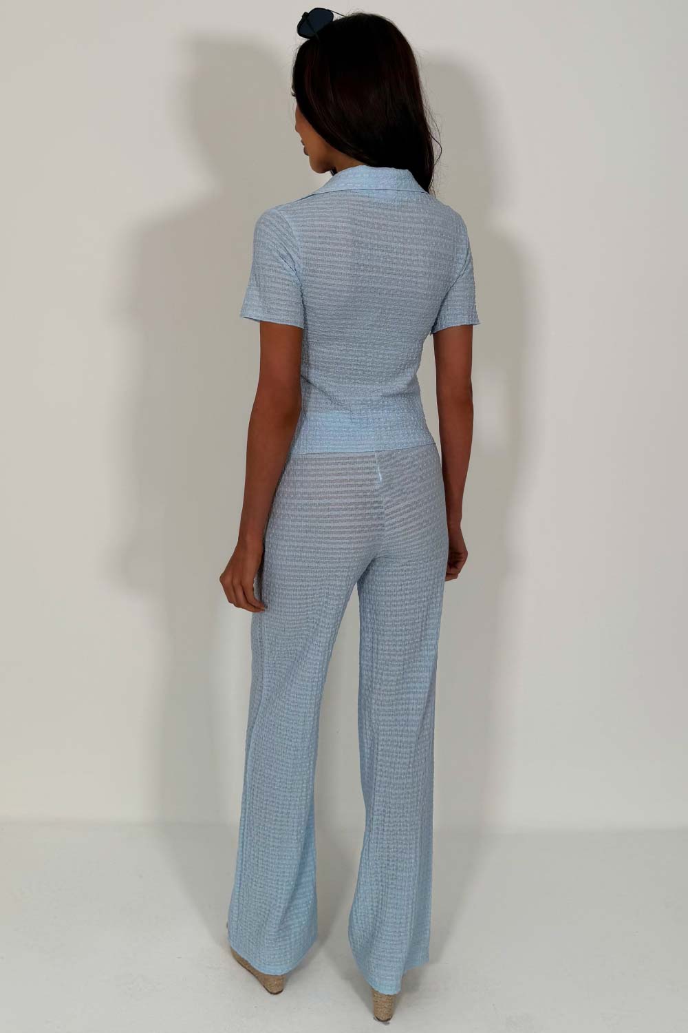 textured straight leg trousers and top two piece co ord set womens summer holiday travel outfit styledup zara womens uk