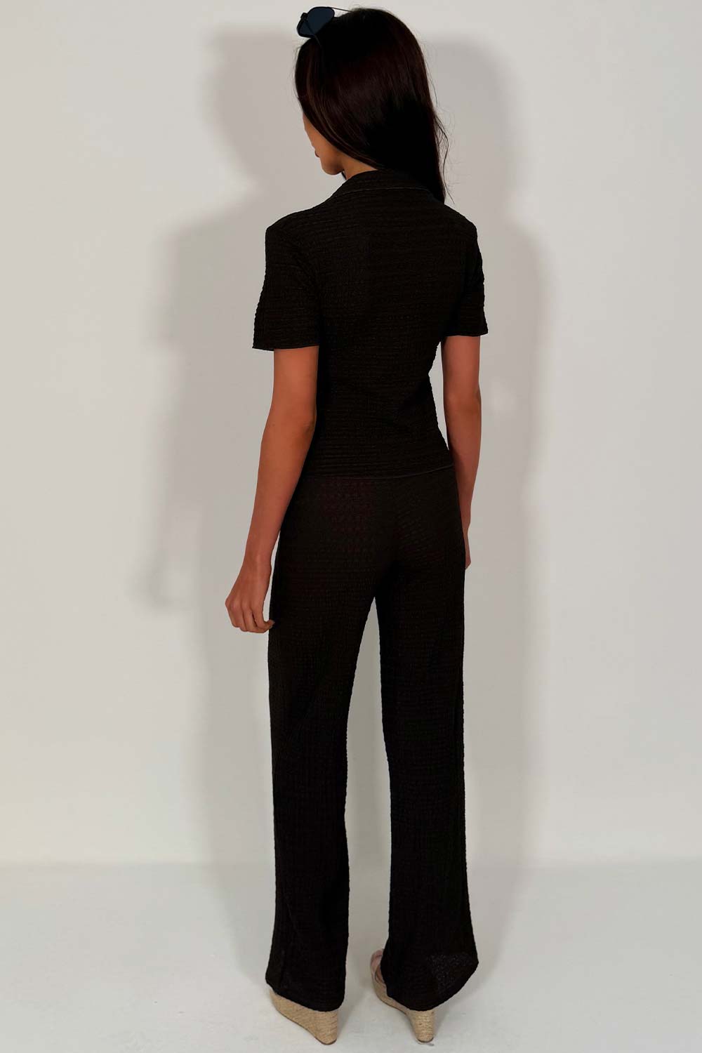 textured straight leg trousers and top two piece co ord set womens summer holiday travel outfit styledup zara womens uk