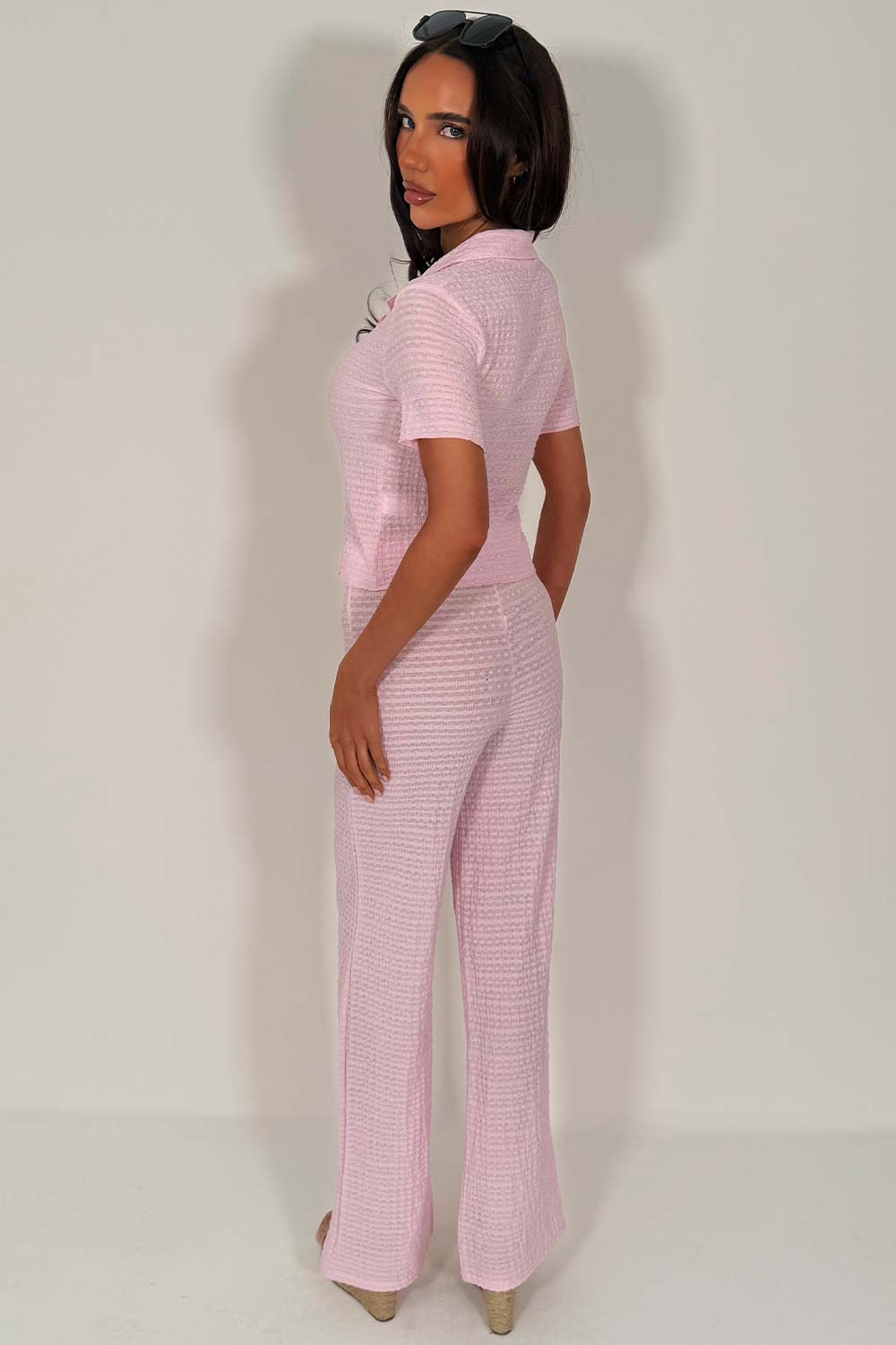 textured straight leg trousers and top two piece co ord set womens summer holiday travel outfit styledup zara womens uk