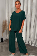 womens gold button oversized top and trousers two piece co ord set christmas party outfit