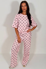 womens polka dot trousers and top co ord lounge set airport outfit adidas uk sale styledup
