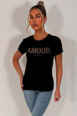rhinestone diamante embellishment t shirt for womens uk sale