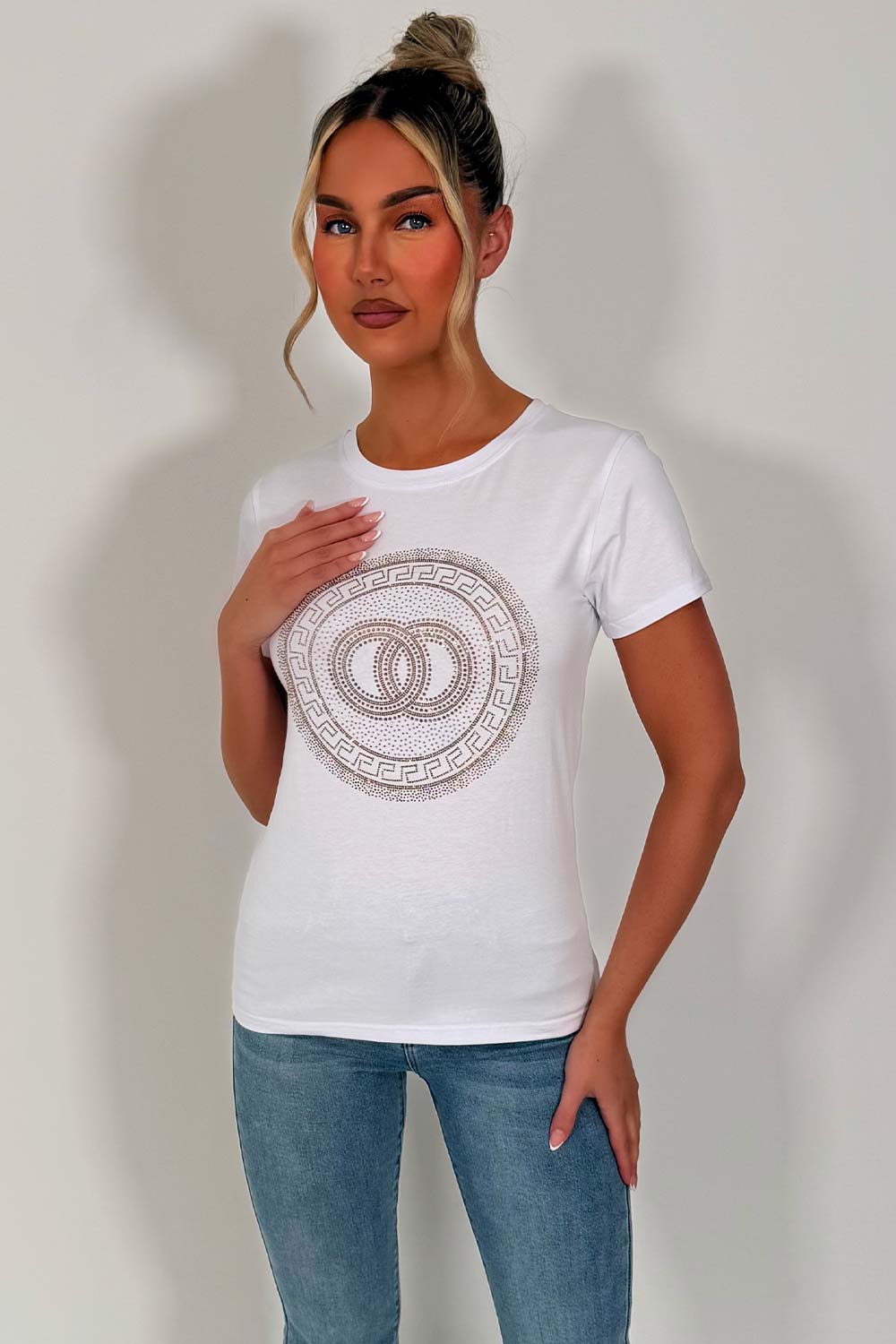 rhinestone diamante embellishment t shirt for womens uk sale