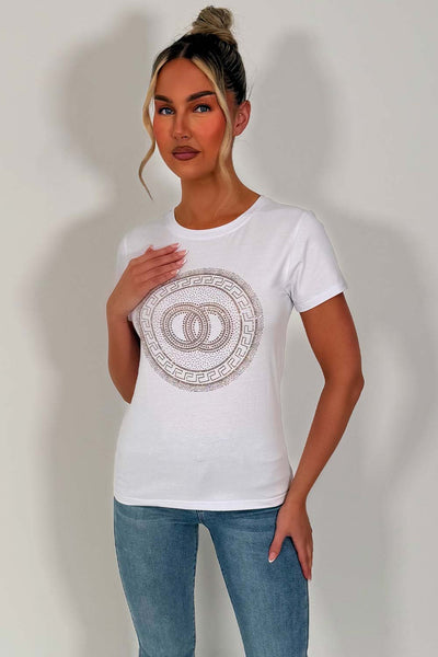 rhinestone diamante embellishment t shirt for womens uk sale