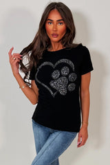 diamante paw rhinestone black baby tee shirt styledup fashion