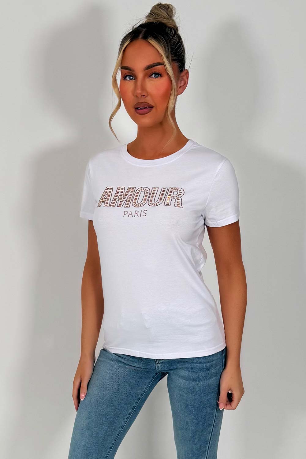 rhinestone diamante embellishment t shirt for womens uk sale
