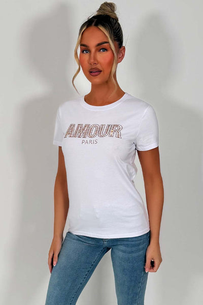 rhinestone diamante embellishment t shirt for womens uk sale