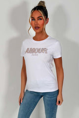 rhinestone diamante embellishment t shirt for womens uk sale