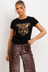 womens black t shirt with amour tiger detail