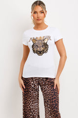 white t shirt with diamante tiger detail